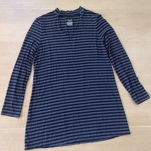 Women's Soma Size M Mock Neck Keyhole Long Sleeve Striped Dress Gray Black Soft